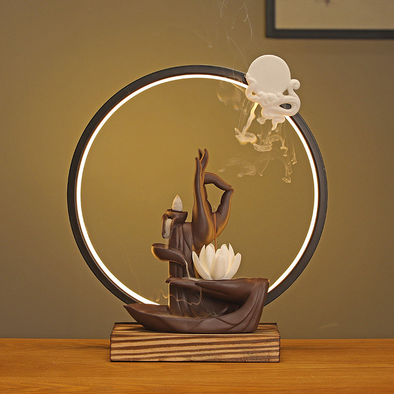 倒流香炉创意摆件陶瓷紫砂佛手莲花禅意装饰檀香沉香茶道家用熏香