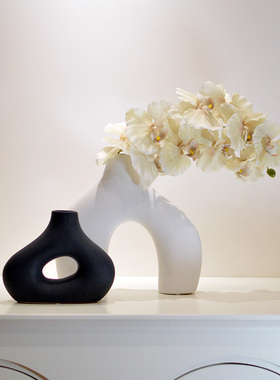 北欧黑白艺术陶瓷花瓶玄关假花样板房装饰电视柜X酒柜摆件酒店