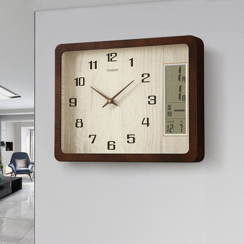 实木方形钟表挂钟客厅新中式202A2新款免打孔挂墙静音简约时钟挂