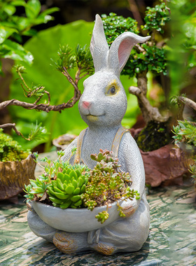 花园装饰 庭g院创意户外园艺装饰动物 多肉植物花盆树脂摆件