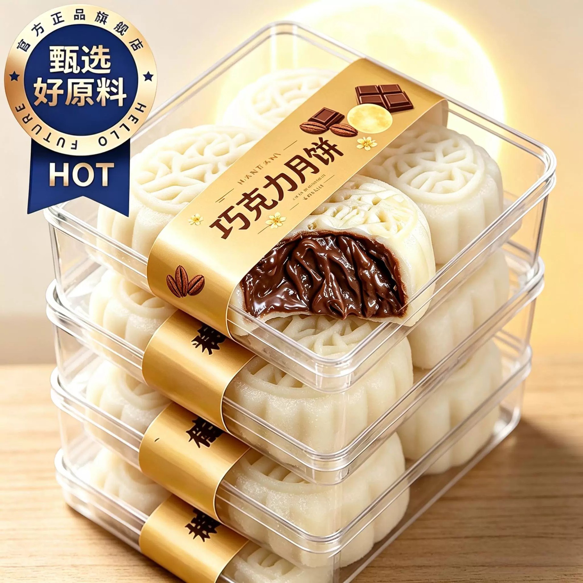 可可脆粒】巧克力冰皮月饼爆浆中秋送礼宿舍点心零食福团整箱批发