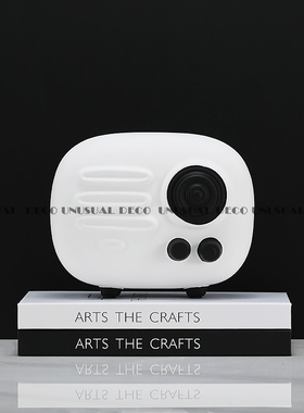 简约北欧抽象黑白几何陶瓷相机摆件样板房N售楼处书房软装饰品