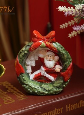 圣诞老人陶瓷桌k面工艺品节日氛围香薰烛台家居新年浪漫摆件礼物