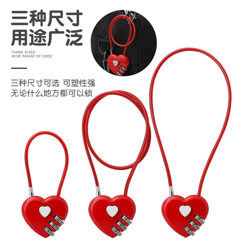 钢丝挂锁密码锁电动车筐篮柜子门钥匙小锁头盔防S盗软长绳锁具大