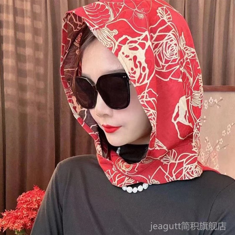 防晒头巾女包头丝巾帽2025新款夏季遮阳连帽披肩海边时尚百搭气质