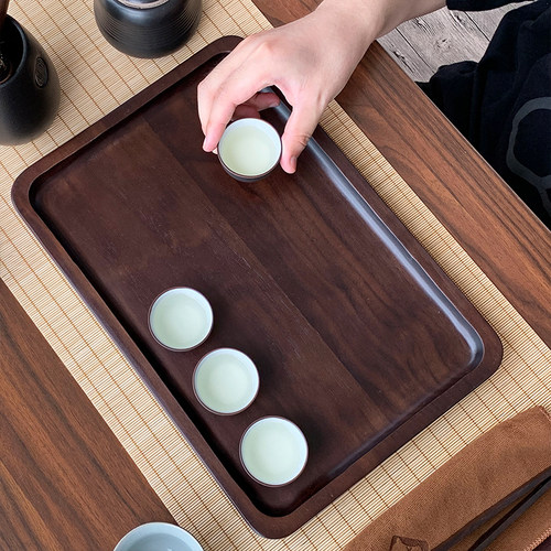 黑胡桃木质托盘长方形家用方盘实木茶杯茶L具盘水杯平盘茶水盘长