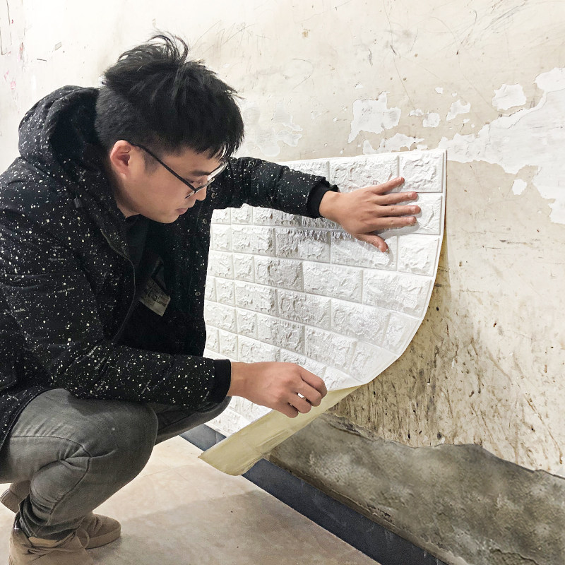 3d立体墙纸贴泡沫墙砖壁纸水泥现代家用自粘白色自贴客厅防水防潮
