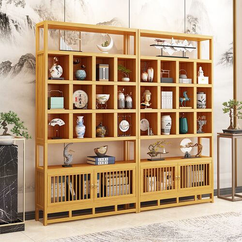 博古架茶水d柜茶叶茶具收纳架茶室实木置物架新中式多层带灯展示
