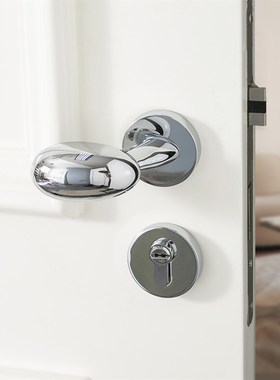 INDOORS法式银色卧室门锁鸭蛋型椭圆静音家用卫生间锁具房门把手