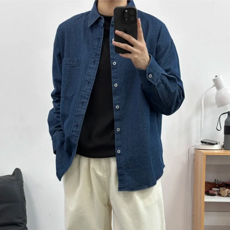 墨岚(服饰)春夏季衬衫牛仔衬衫男韩版少年感休闲长袖衬衫高级感