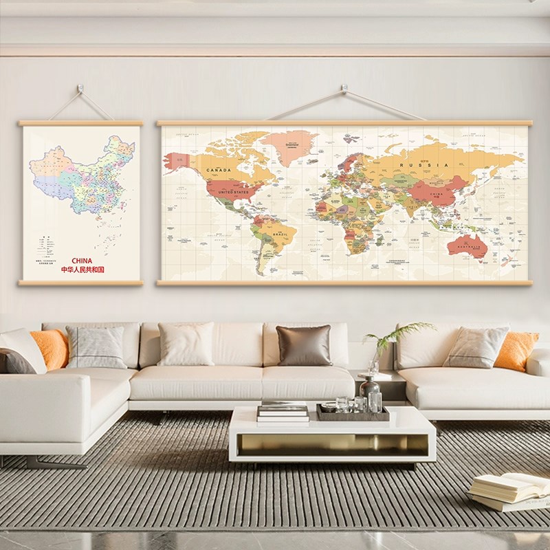 世界地图客厅装饰画沙发背景墙壁画办公室书房儿童房定制中国挂画