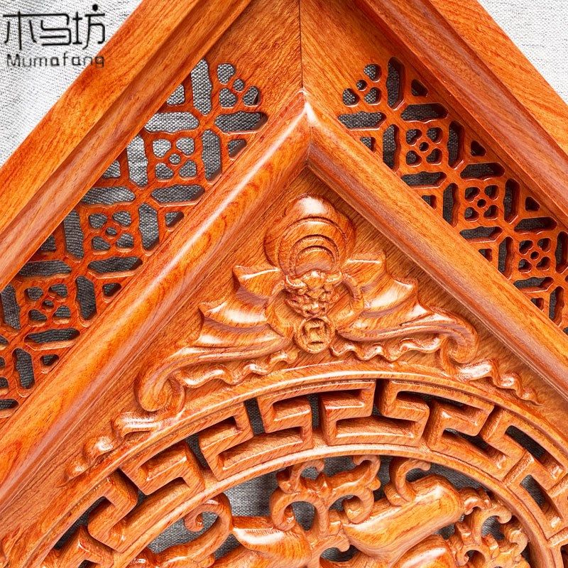 花梨木木雕挂件正方形q福字客厅壁挂现代中式挂屏实木木质雕花工