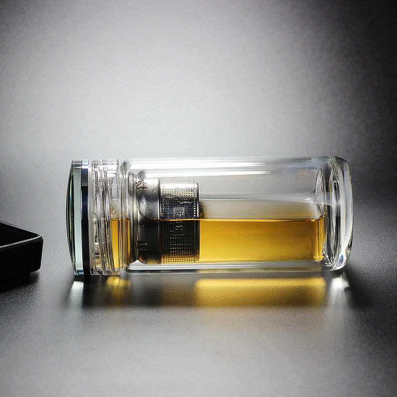 全透明水晶盖双层玻璃杯高档奢华杯E子泡茶水杯男女士带滤网礼品