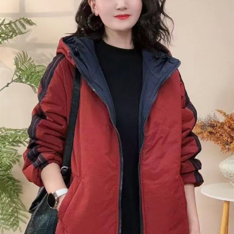 秋冬新款加厚保暖棉衣外套女士双面穿连帽休闲百搭冲锋衣棉服冬衣