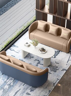 酒店大堂沙发西餐厅卡座售楼处洽谈橙色棕接待Q酒店大堂休息区沙