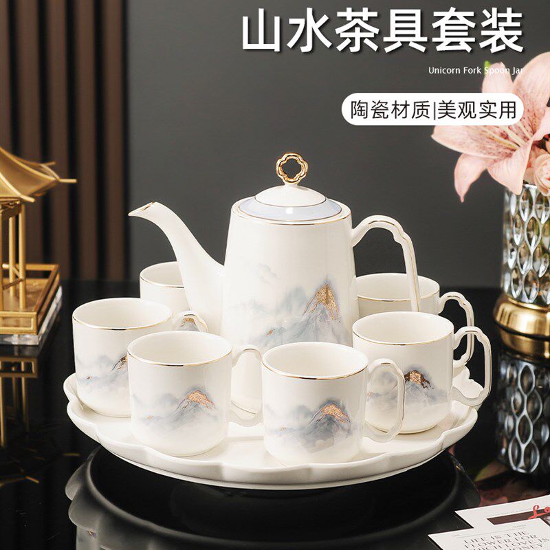 中国风水墨风茶具套装新款2025轻奢家用客厅水杯水具茶壶高档陶瓷