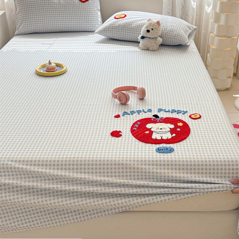 卡通全棉磨毛床单单件纯棉加厚毛巾绣床罩床笠单人隔脏床垫保护罩