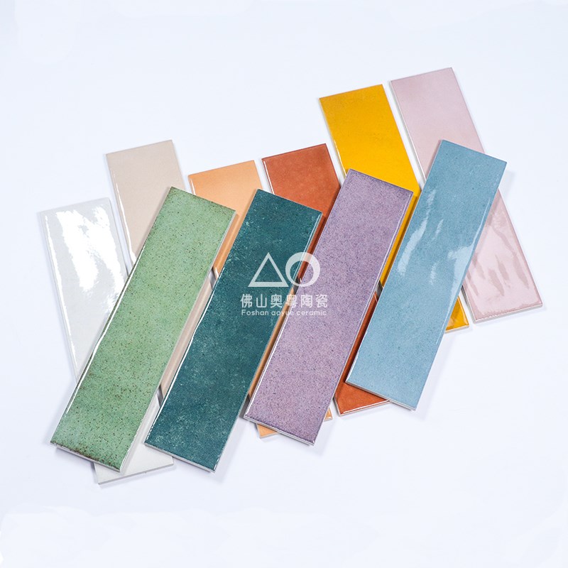 法式复古绿渐变75X300长条手工砖卫生间浴室墙砖厨房吧台黄色瓷砖