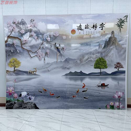 新款电视背景墙装饰自装r扣板客厅仿大理石高光墙竹木纤维集成墙