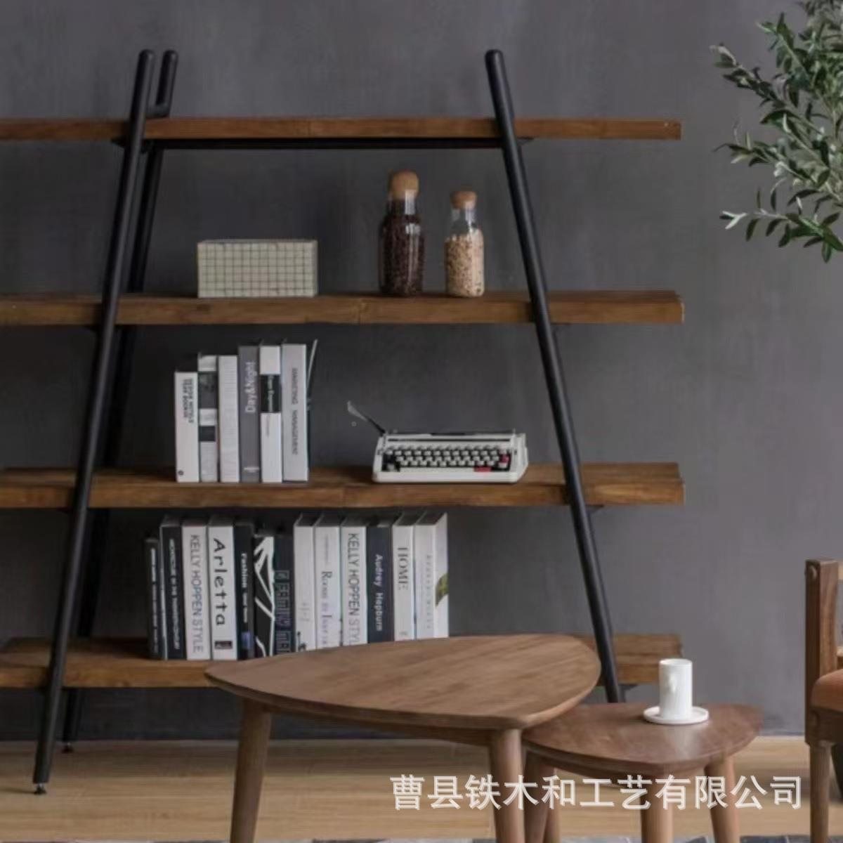 创意多层架置地式置无品牌/物铁用木结合家书架地靠落墙一字板收