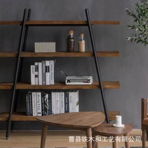 创意多层架置地式置无品牌/物铁用木结合家书架地靠落墙一字板收