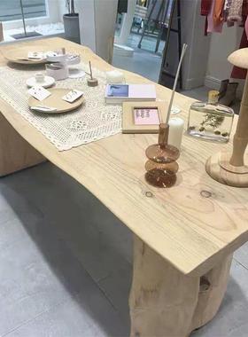 ZTK简约实长木大板会桌服装店中岛流台民宿原木条桌茶桌议桌自水