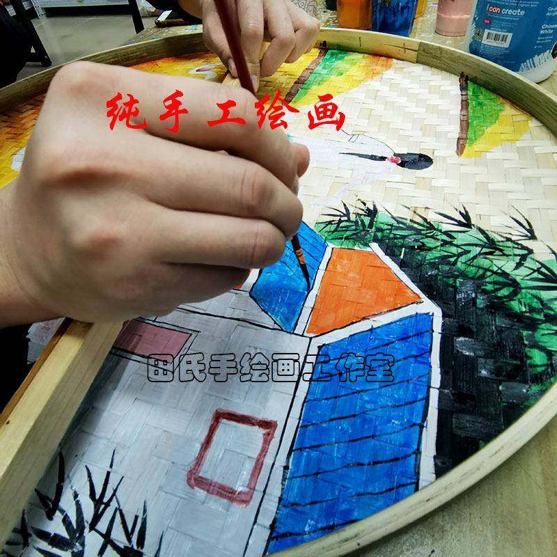 手绘竹编簸箕画春夏秋装饰画面农家乐冬田园墙饰挂件无品牌/墙壁
