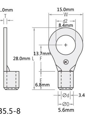RN5.5-8圆形接线端头紫铜冷压接线端KKZM8子螺口铜裸线B耳铜鼻接