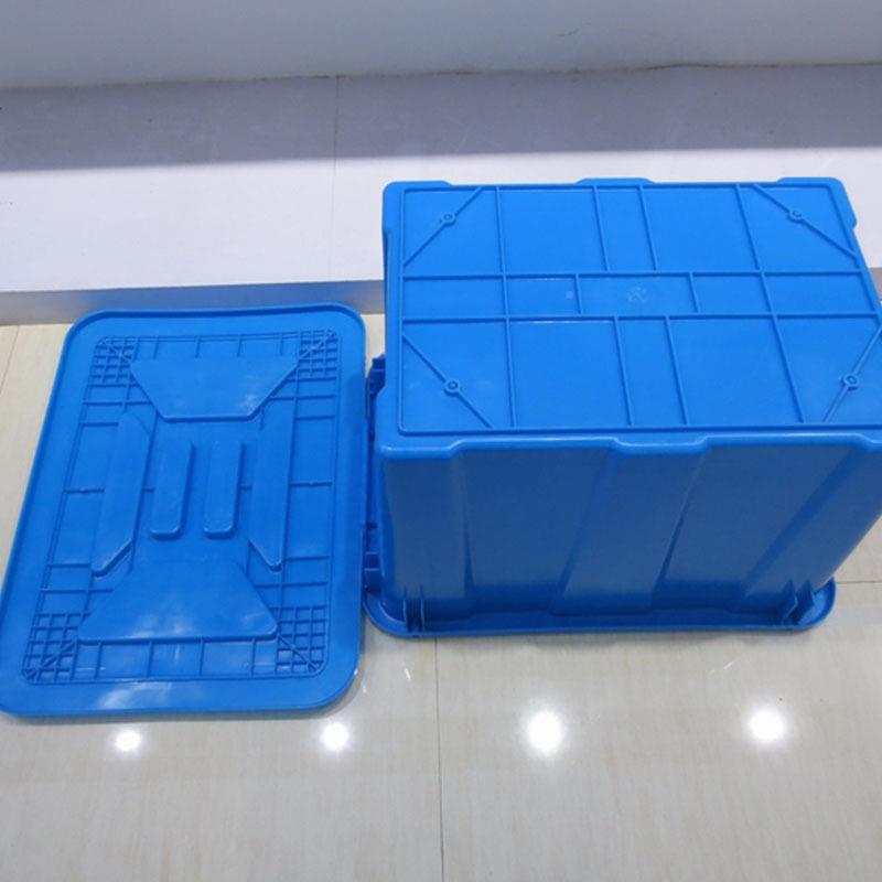 红蓝白塑料色转注水箱塑密封方箱可带盖套叠BKO周箱纺织布料