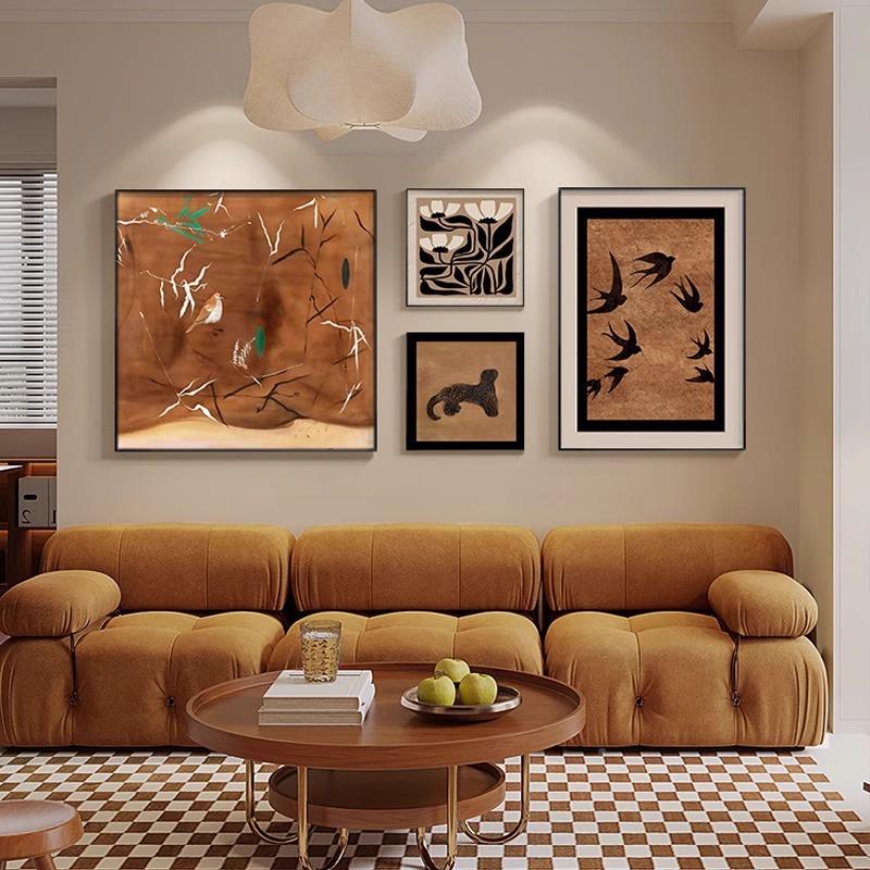 法式中风古玄关SIF墙装面画饰原木小鸟客厅餐厅挂画美式复古卧室