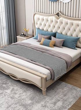 式实木双人1.8米床主美卧豪华软靠主HIB婚公床现欧代简约式轻奢家