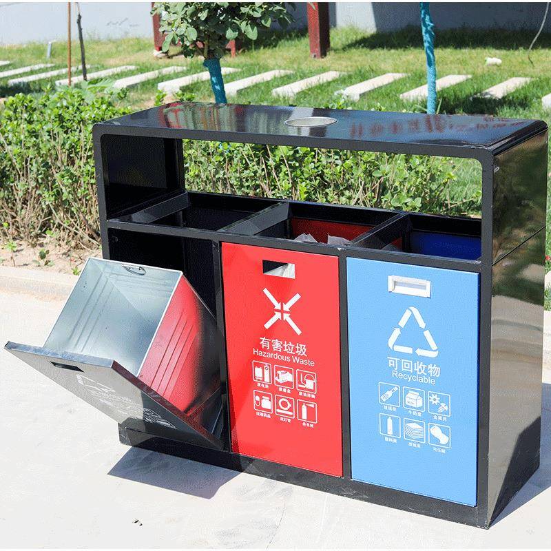 户外垃圾桶厂家道景区街政分类不KUC三锈钢垃圾市桶镀锌板铁垃圾