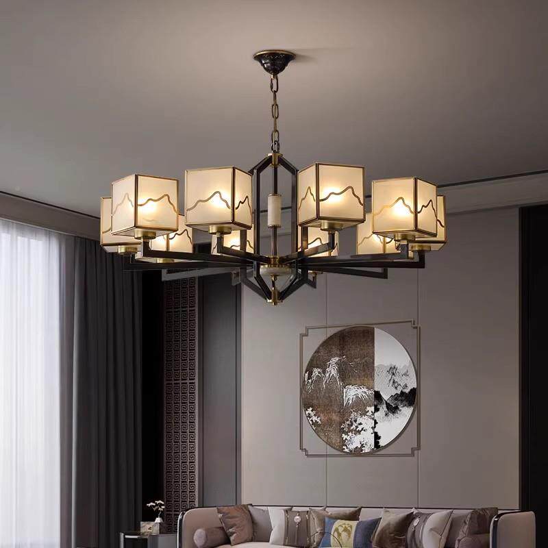 苏印无品牌/新中式全铜吊客灯现代中风大气灯国别墅餐厅厅茶室复