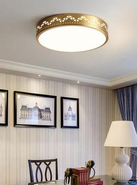 美式铜吸顶灯现代简LED圆形全AD9951约古卧室灯复玄关书房阳台走