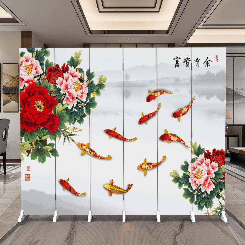 新中山屏风断隔客厅玄关遮B0023888挡办公室装饰式移动水山水布艺