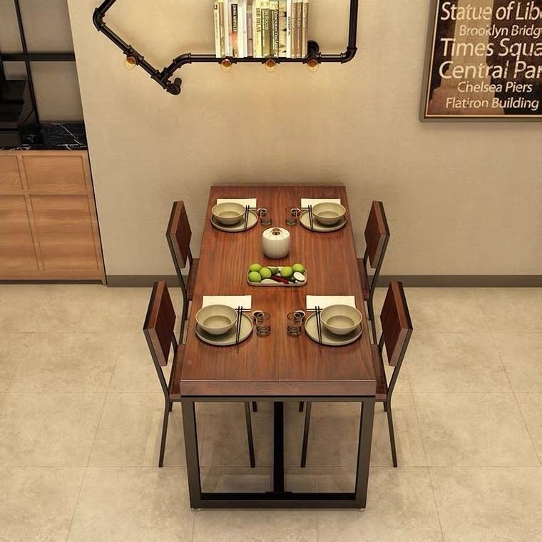 F77S867SN5商合用铁艺烧烤小简吃长方形桌子实木餐椅桌约饭店餐厅