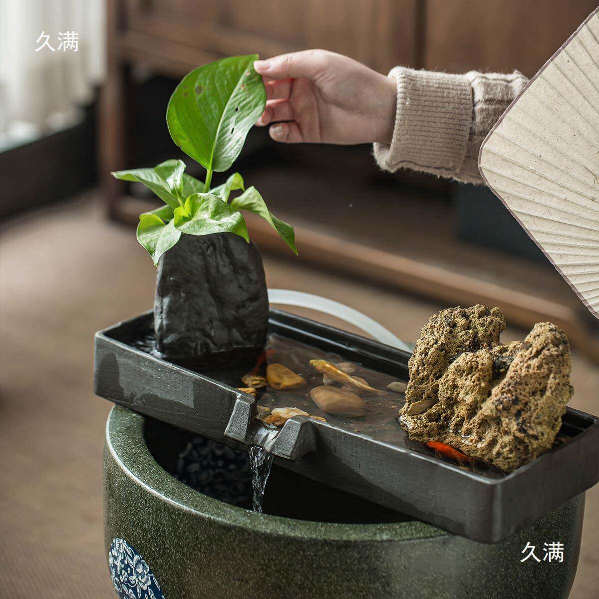流水摆件鱼缸滤BBM造景法养鱼循环水池过器加湿家居装饰陶古瓷