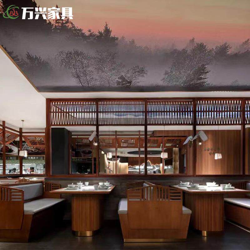 新中桌大理石商用餐馆中餐桌酒店圆桌椅组合白蜡木方式桌桌轻奢餐