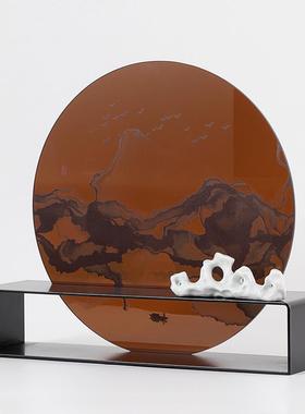 新式创意装圆形亚克力金属摆件中QSI样板酒店玄关房柜家居软饰品