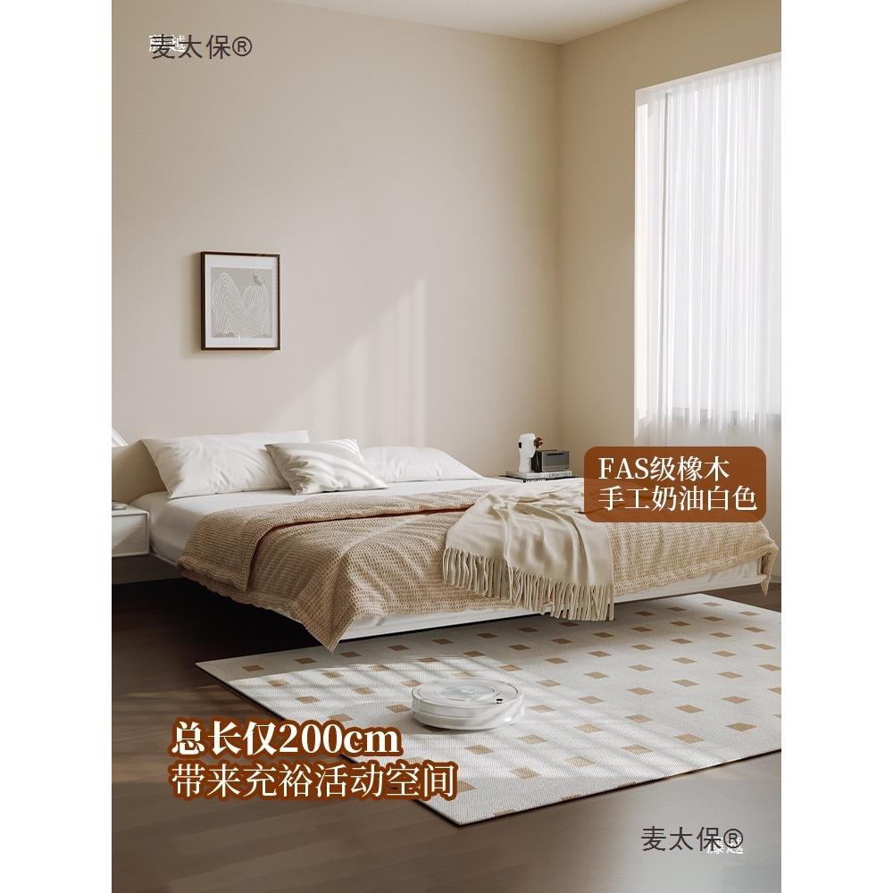 奶油风白卧实木色床排骨架床IEQ架子无床头浮床悬主单人1米5无麦