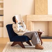 复古昌迪加尔沙椅子休362闲风单师人椅发中古风丝绒布艺设计实木