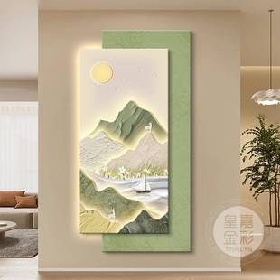画奶油风玄关装 饰日照金TXJ山加入户l正对门挂画ed灯山水叠玄关壁