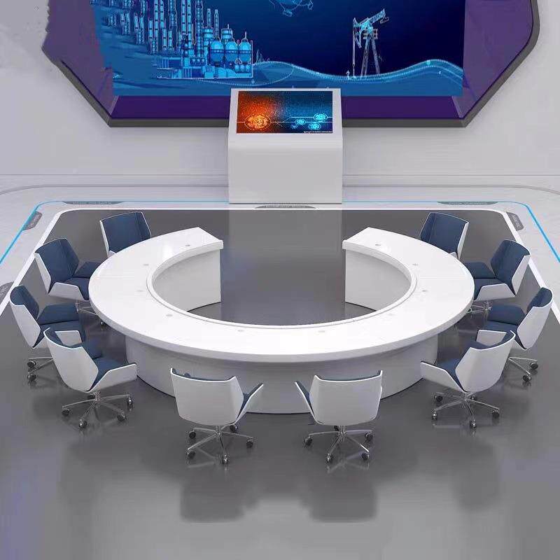 能会议桌长方形圆形多人白色烤漆会议声发控光智无品牌/能办公桌