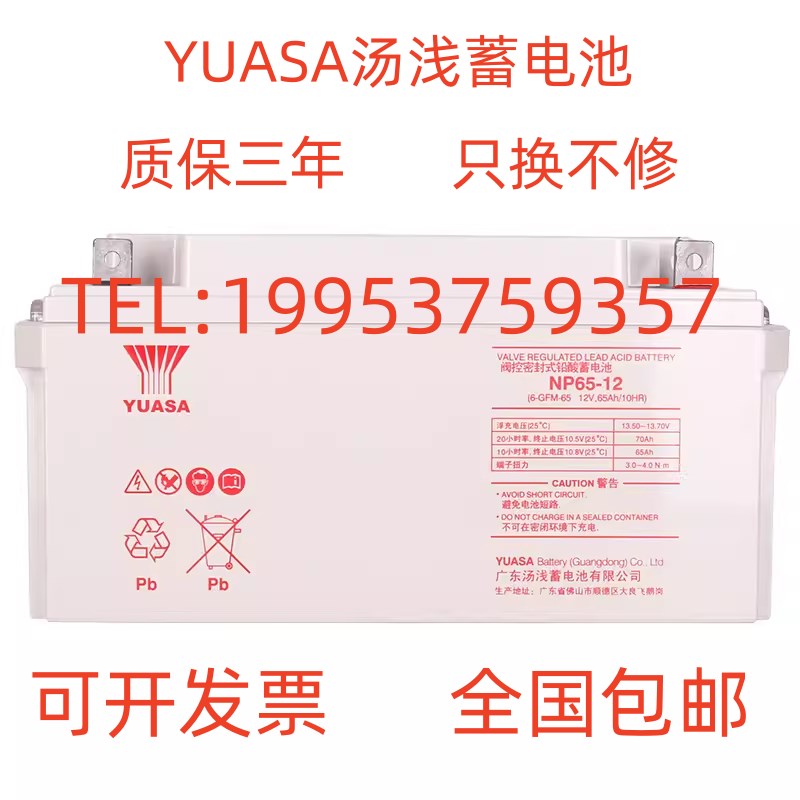 YUASA汤浅蓄电池12V65Ah质保三年NP65-12消防主机/直流屏/UPS电源