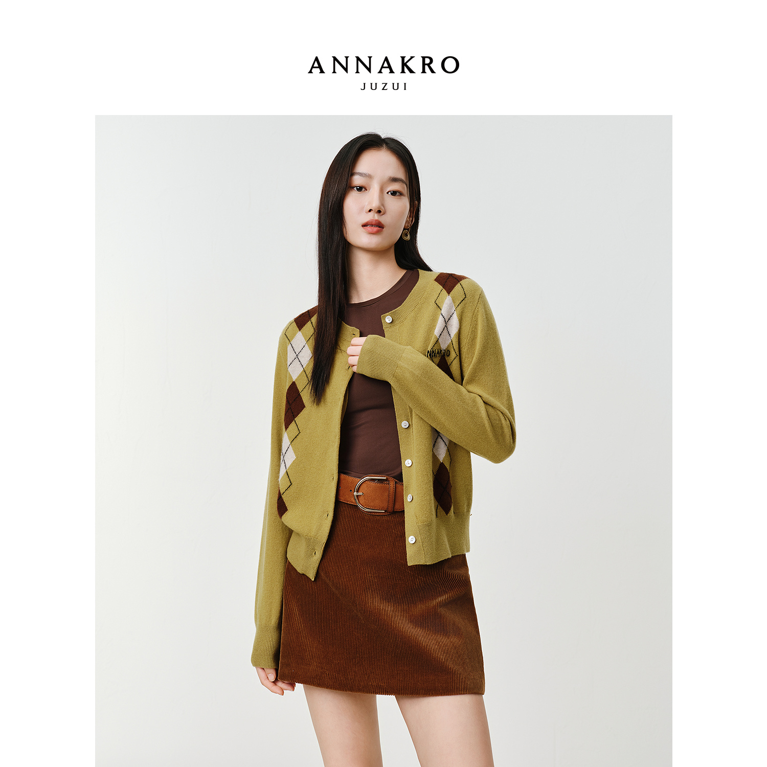 MIU系学院 复古菱格 舒适开衫 多色可选