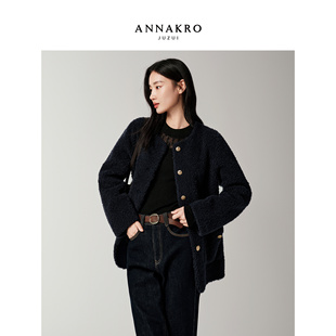 玖姿安娜蔻千金玛德琳100%羊毛颗粒绒香风外套女2025冬季新款