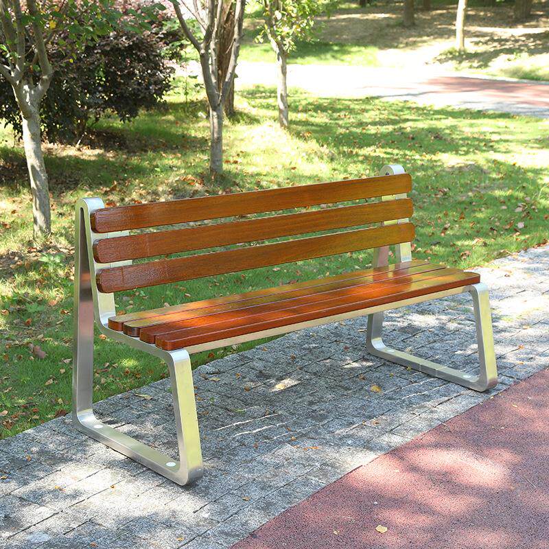 不锈钢公园椅户外长椅庭院双人凳子休闲防腐木塑木小区长条椅