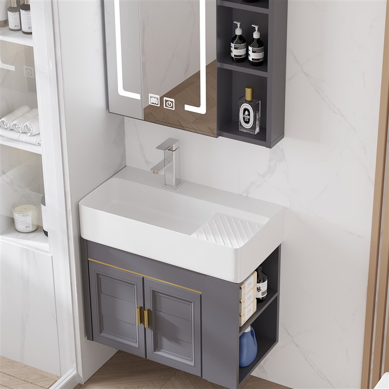 窄边侧边收纳铝合金浴室柜小户型洗手洗脸盆柜组合迷你洗漱台面盆