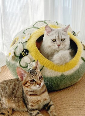 【纯手工】羊毛猫窝毛毡冬季保暖可爱半封闭式安全感冬日猫屋幼猫