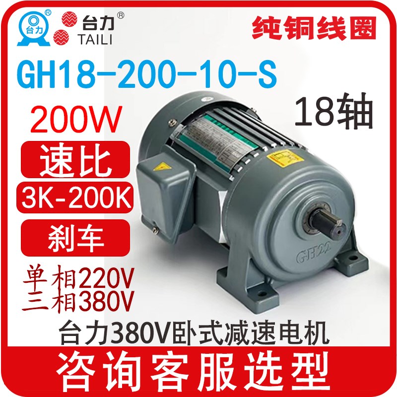 GH18-200-10-S台力齿轮卧式减速电机200W三相380V18轴速比3-200K